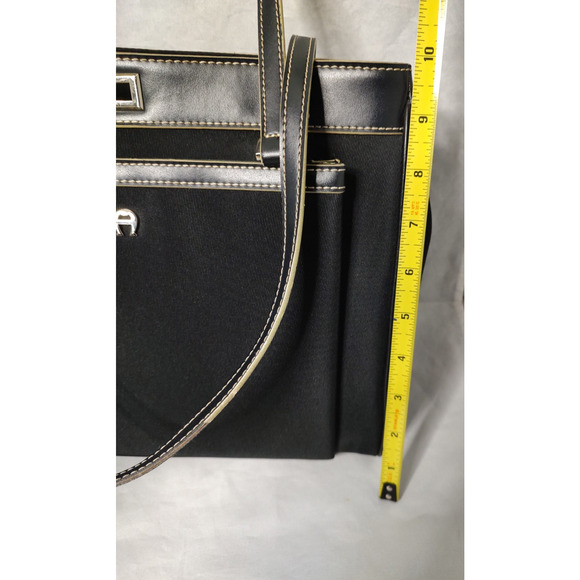 Etienne Aigner Shoulder Bag Purse Black Fabric White Stitch Trim #40132 Clean - Picture 13 of 15